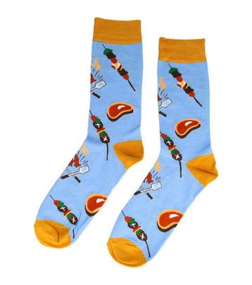 Sokken katoen - BBQ print - blauw oranje - maat 38-45, Nieuw