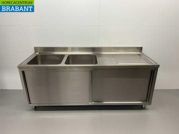 RVS Spoeltafel dubbele spoelbakken 2 schuifdeuren, Ophalen of Verzenden, Nieuw in verpakking