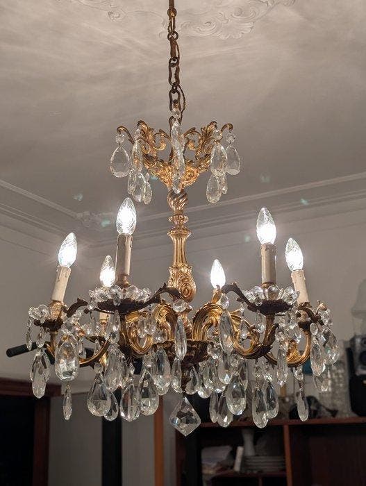 Kroonluchter - Kristal - Brons en goud, Antiek en Kunst, Antiek | Overige Antiek