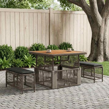 vidaXL Tuin eettafelset 3 st Grijs en Donkergrijs poly, Tuin en Terras, Verzenden, Nieuw, Rotan, 3 zitplaatsen