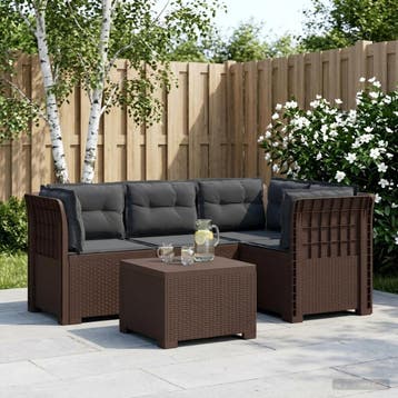 vidaXL 4-Persoons Tuinbank met Kussens Rieten Look PP Bruin, Verzenden, Nieuw