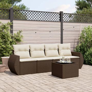 vidaXL 5-delige Loungeset met kussens poly rattan bruin, Tuin en Terras, Verzenden, Nieuw, Loungeset