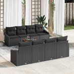 vidaXL Tuinbankenset met kussen 9 pcs Zwart poly rattan, Verzenden, Nieuw, Rotan