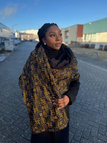 Warme Sjaal met Afrikaanse print Unisex - Zwarte / geel bogo, Kleding | Dames, Mutsen, Sjaals en Handschoenen, Ophalen of Verzenden