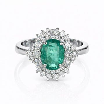 Ring - 18 karaat Witgoud - 1.75ct. tw. Smaragd - Diamant -, Sieraden, Tassen en Uiterlijk, Nieuw