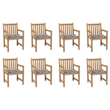 vidaXL Tuinstoelen 8 st met grijs geruite kussens massief, Verzenden, Nieuw, Hout