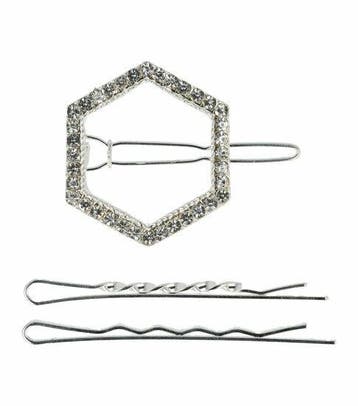 Haarspeld Haarclip 4cm - Zeshoek - Strass Steentjes - Zilver, Nieuw