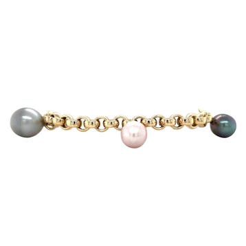 Gouden jasseron armband met parels 20 cm 14 karaat, Verzenden, Zo goed als nieuw, Goud