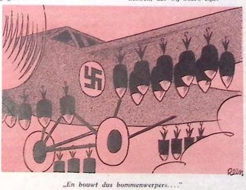 Duitsland bouwt bommenwerpers op spotprent (lijst optie), Antiek en Kunst, Kunst | Litho's en Zeefdrukken, Verzenden