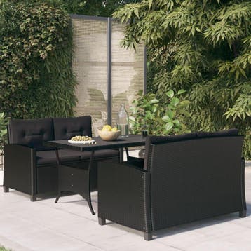 vidaXL 3-delige Tuinset met kussens poly rattan zwart, Verzenden, Nieuw, 3 zitplaatsen, Tuinset