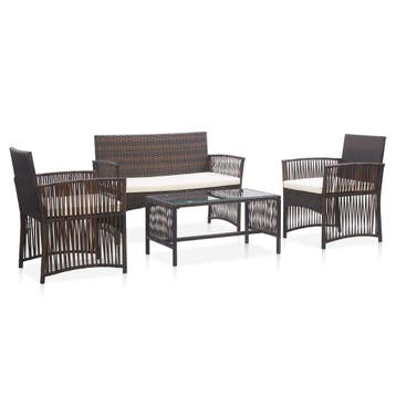 vidaXL 4-delige Loungeset met kussens poly rattan bruin, Verzenden, Nieuw, 4 zitplaatsen, Loungeset