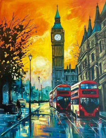 Ricart - El Big Ben bajo el reflejo dorado de la tarde