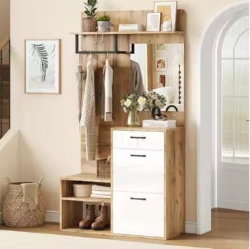 Halmeubel met Spiegel en Schoenkast – Garderobeset 190 cm, Huis en Inrichting, Kasten | Kledingkasten, Verzenden, Nieuw