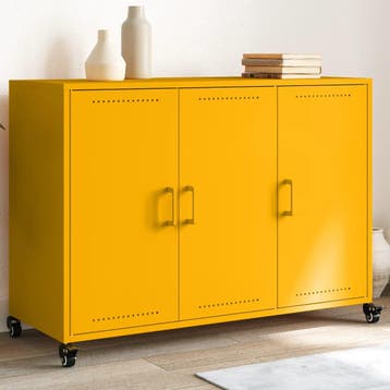vidaXL Dressoir 100,5x39x72 cm staal mosterdgeel, Verzenden, Nieuw, Metaal, Minder dan 50 cm