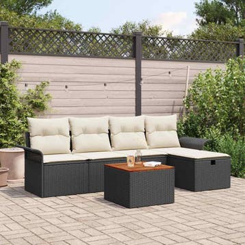vidaXL Tuinbankenset 6 st Zwart Poly riet, Verzenden, Nieuw, Rotan, 6 zitplaatsen