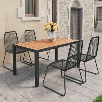 vidaXL 5-delige Tuinset PVC-rattan zwart en bruin, 4 zitplaatsen, Kunststof, Verzenden, Nieuw