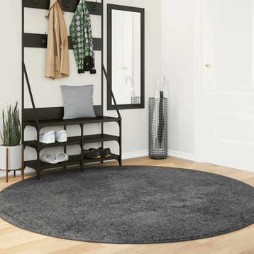 vidaXL Vloerkleed OVIEDO laagpolig Ø 200 cm antracietkleurig, Verzenden, Nieuw