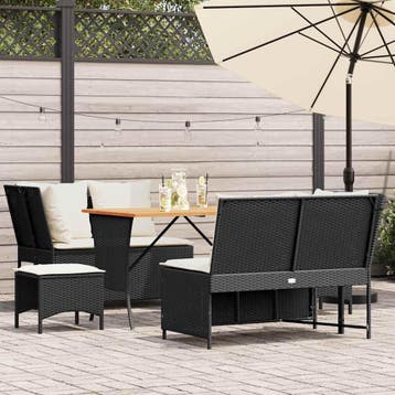 vidaXL 5-delige Loungeset met kussens poly rattan zwart, Verzenden, Nieuw, Loungeset
