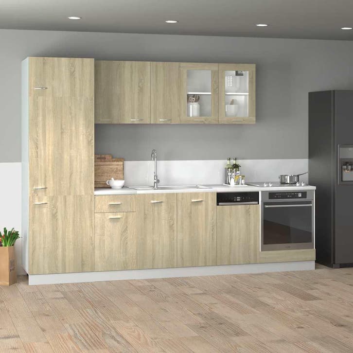 vidaXL 8-delige Keukenkastenset Lyon bewerkt hout sonoma, Huis en Inrichting, Keuken | Keukenelementen, Bruin, Nieuw, Verzenden