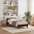 vidaXL Bedframe met LED Oudhout 90 x 190 cm Bewerkt hout, Verzenden, Nieuw, Bruin, Hout