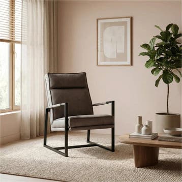 Leren fauteuil Square - Rancho Steel (grijs), Nieuw, Ophalen of Verzenden, 50 tot 75 cm, Industrieel, Modern