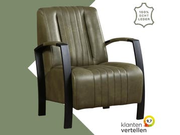 Leren fauteuil Glamour - Granada Moss (olijf/groen), Nieuw, Ophalen of Verzenden, 50 tot 75 cm, Industrieel, Modern, Retro