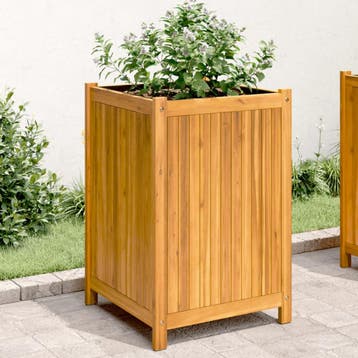 vidaXL Plantenbak met voering 50x50x75 cm massief acaciahout, Tuin en Terras, Bloembakken en Plantenbakken, Verzenden, Nieuw, Hout