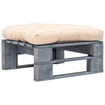 vidaXL Tuinhocker met zandkleurig kussen pallet hout grijs, Tuin en Terras, Tuinsets en Loungesets, Verzenden, Nieuw