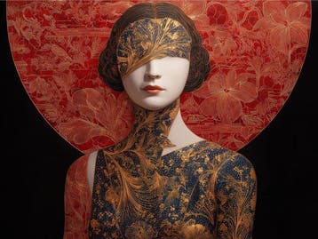 La Dama de Oro: Retrato en Carmesí y Kintsugi - Yamila -