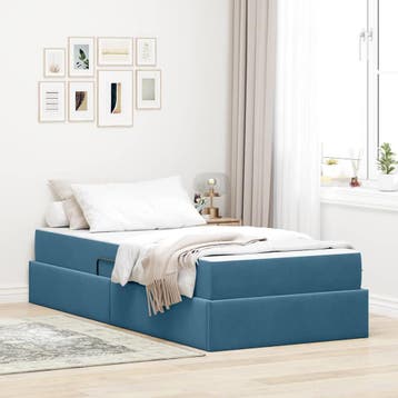 vidaXL Opbergbed met matras met opslag Donkerblauw 90 x 200, Eenpersoons, Nieuw, Stof, Verzenden