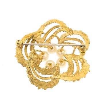 Gouden broche met parel, Sieraden, Tassen en Uiterlijk, Broches, Gebruikt, Ophalen of Verzenden, Met edelsteen, Goud