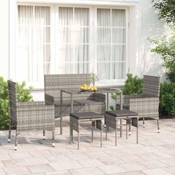 vidaXL 6-delige Loungeset met kussens poly rattan grijs, Tuin en Terras, Verzenden, Nieuw, 6 zitplaatsen, Loungeset