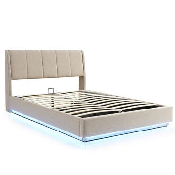 Tweepersoonsbed Tröstiar met LED 160x200 cm beige [en.casa], Verzenden, Nieuw