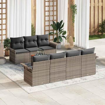 vidaXL Tuinbankenset 8 st Grijs poly rattan, Verzenden, Nieuw, Rotan, 8 zitplaatsen
