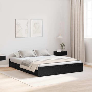 vidaXL Opbergbedframe met lade Zwart Eiken 160 x 200 cm, Verzenden, Nieuw, Zwart, Hout