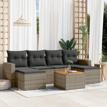 vidaXL 7-delige Loungeset met kussens poly rattan grijs, Verzenden, Nieuw, Loungeset