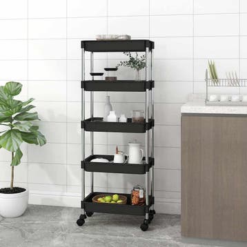 vidaXL Keukentrolley 5-laags 42x29x128 cm ijzer en ABS zwart, Verzenden, Nieuw