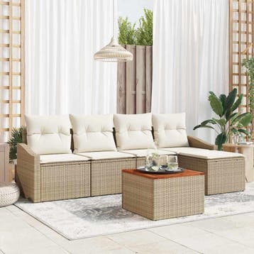 vidaXL Tuinbankenset 6 st Beige en Crème poly rattan, Verzenden, Nieuw, Rotan, 6 zitplaatsen