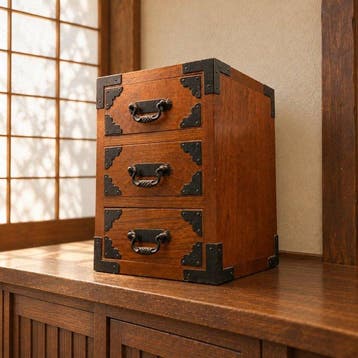 Takayama Keyaki Kogei Zelkova-hout Drie-lades Miniatuurkast