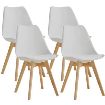 Set van 4 of 6 Scandinavische Stoelen Wit - Hout / PU-leer, Verzenden, Wit, Nieuw, Vier