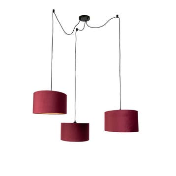 Hanglamp zwart met rode kap en gouden binnenkant 35cm, Verzenden, Nieuw, Modern