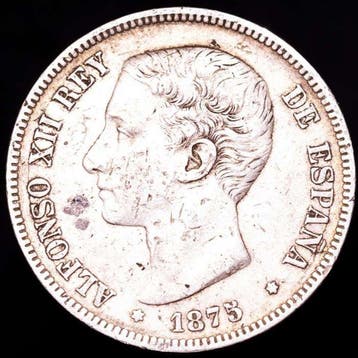 Spanje. Alfonso XII. 5 Pesetas 1875 Madrid DE-M (Zonder