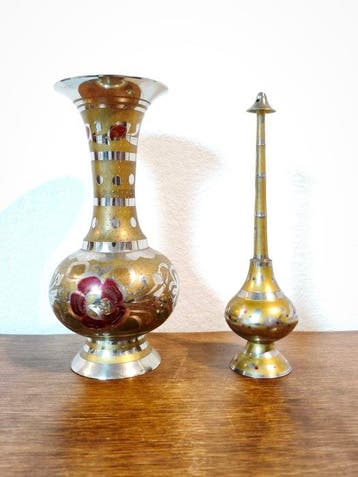 Vaas - Messing, Koper, Verzilverd - Set 2 Makkawi metaalwerk