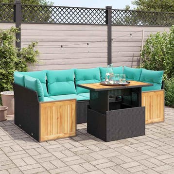 vidaXL 7-delige Loungeset met kussens poly rattan acacia, Verzenden, Nieuw, Loungeset