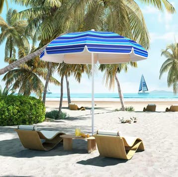 Nieuwe Grote Strandparasol 180cm – Verstelbaar – Blauw, Verzenden, Nieuw, Stokparasol, Waterdicht