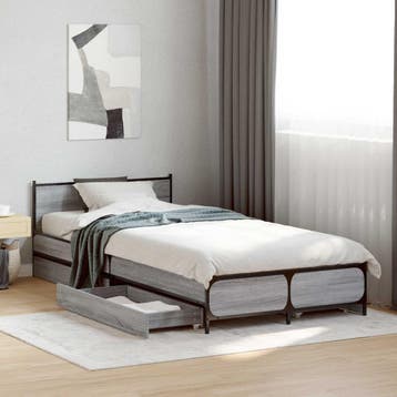 vidaXL Bedframe met Hoofdeinde Grijs Sonoma 80 x 200 cm, Eenpersoons, Verzenden, Nieuw, Grijs