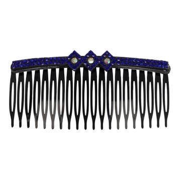 Sierkam 10cm - Strass Steentjes in Blokmotief - Zwart Blauw, Nieuw