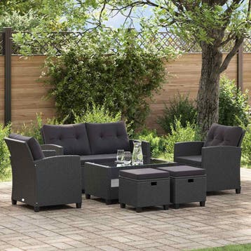 vidaXL 6-delige Loungeset met kussens poly rattan zwart, Tuin en Terras, Tuinsets en Loungesets, Verzenden, Nieuw, Textileen, Loungeset