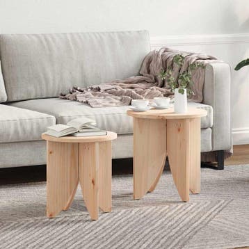 vidaXL Salontafel 2 st Naturel 41,5 x 41,5 x 44 cm, Minder dan 50 cm, Verzenden, Rond, Nieuw