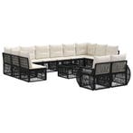 vidaXL Tuinbankenset 13 pcs Zwart en Cream Wit poly rattan, Tuin en Terras, Tuinsets en Loungesets, Verzenden, Nieuw, 3 zitplaatsen